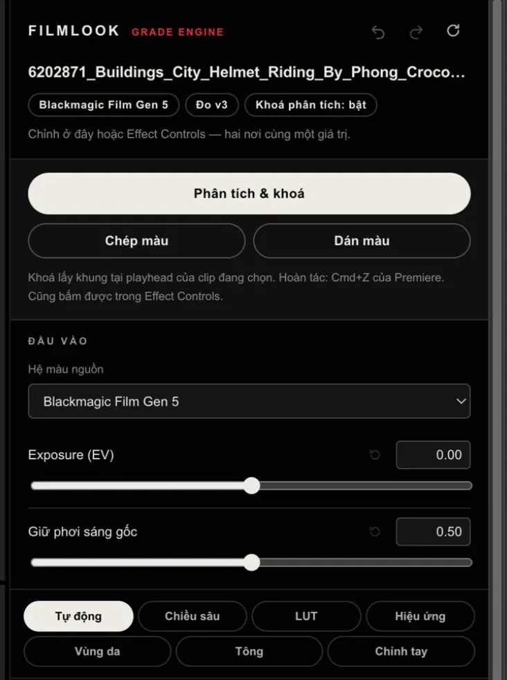 Filmlook Grade Engine trong Adobe Premiere Pro