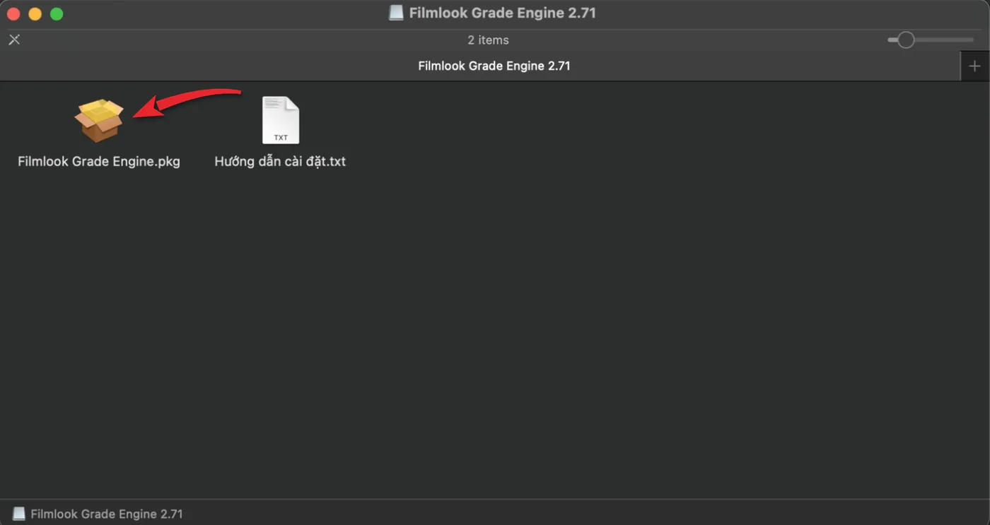 Cửa sổ Filmlook Grade Engine 2.71 với file Filmlook Grade Engine.pkg