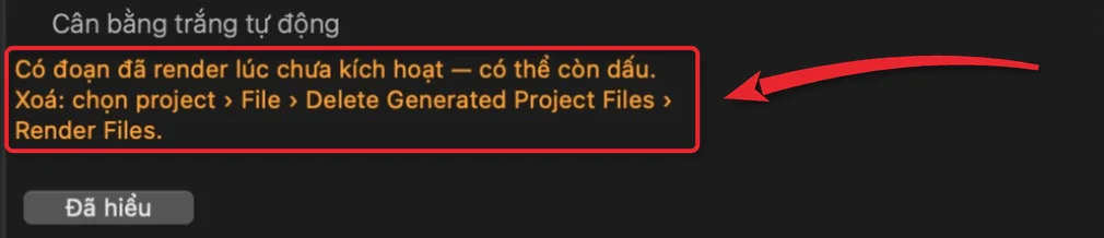 Dòng nhắc màu cam trong nhóm Tự động: có đoạn đã render lúc chưa kích hoạt, có thể còn dấu