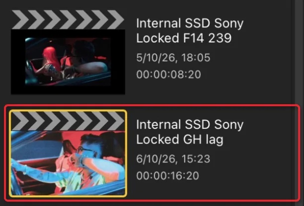 Trình duyệt của Final Cut Pro, project đang dựng được chọn có viền vàng và khoanh đỏ
